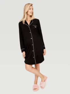 Maternity Long Sleeve Nightshirt -Pajama Shop 856911 black back2 t scaled