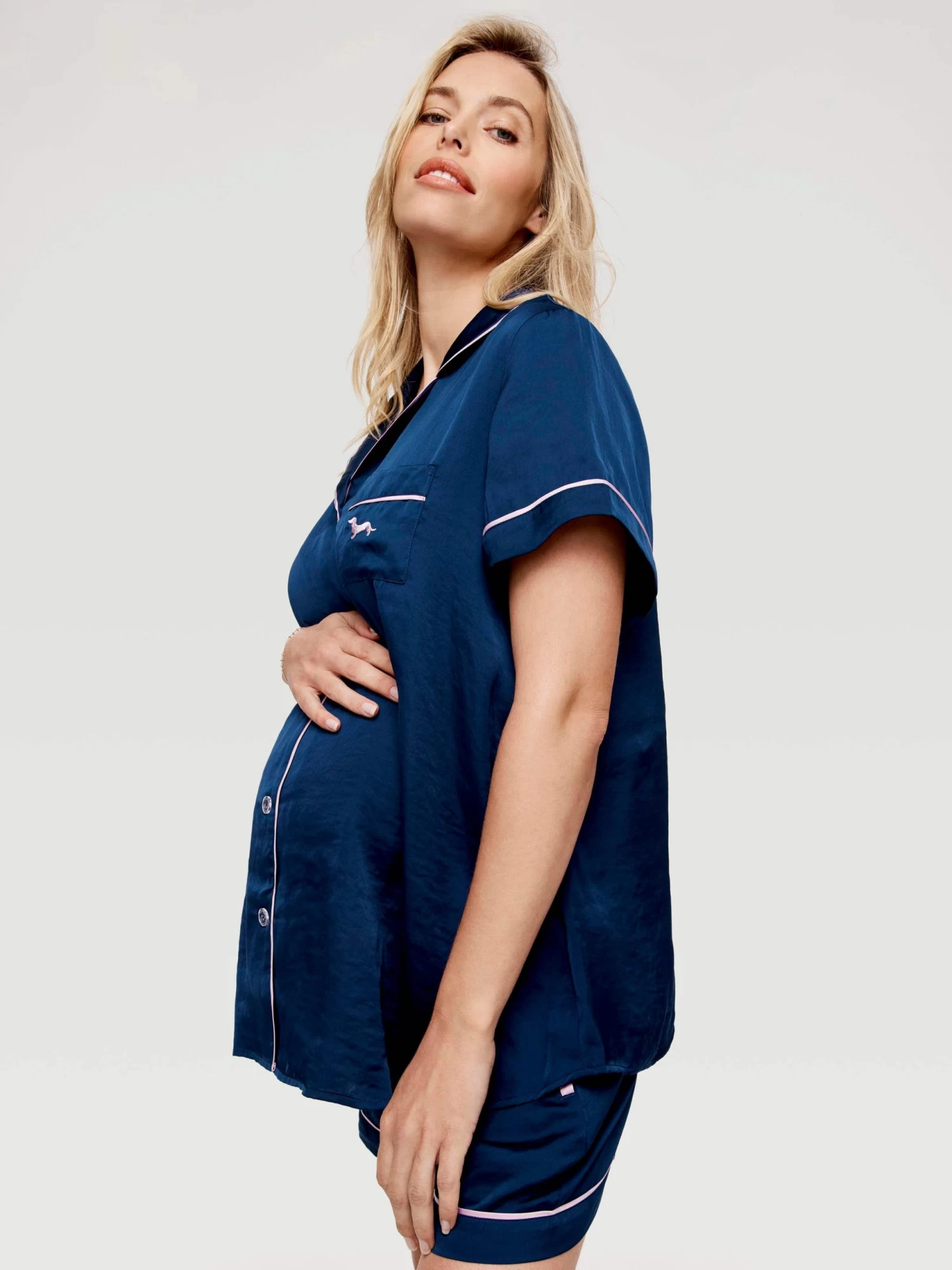 Maternity Navy Chic Satin Pj Set 2 Maternity Navy Chic Satin Pj Set - Image 2
