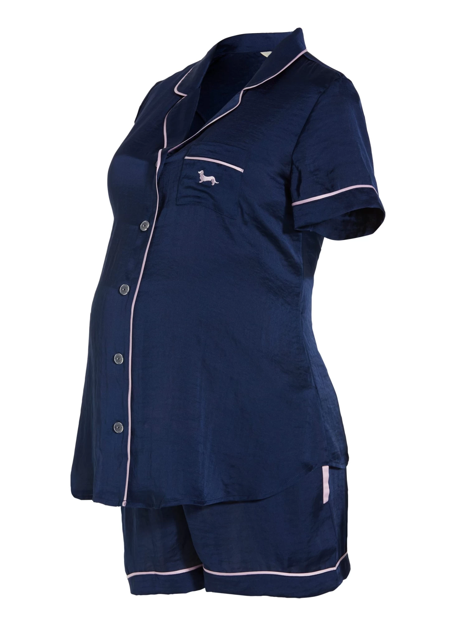 Maternity Navy Chic Satin Pj Set 3 Maternity Navy Chic Satin Pj Set - Image 3