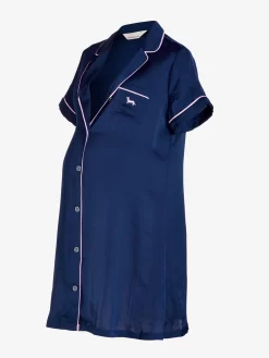 Maternity Navy Chic Satin Nightshirt -Pajama Shop 857408 navy maq2 t scaled
