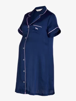 Maternity Navy Chic Satin Nightshirt -Pajama Shop 857408 navy maq t scaled